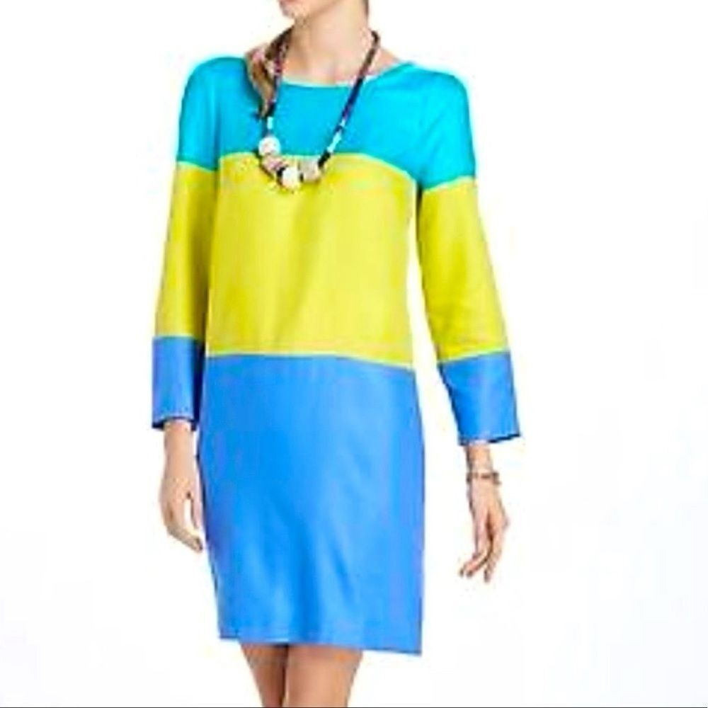 MAEVE Anthropologie Color Block Blue Yellow Shift Dress Size 12